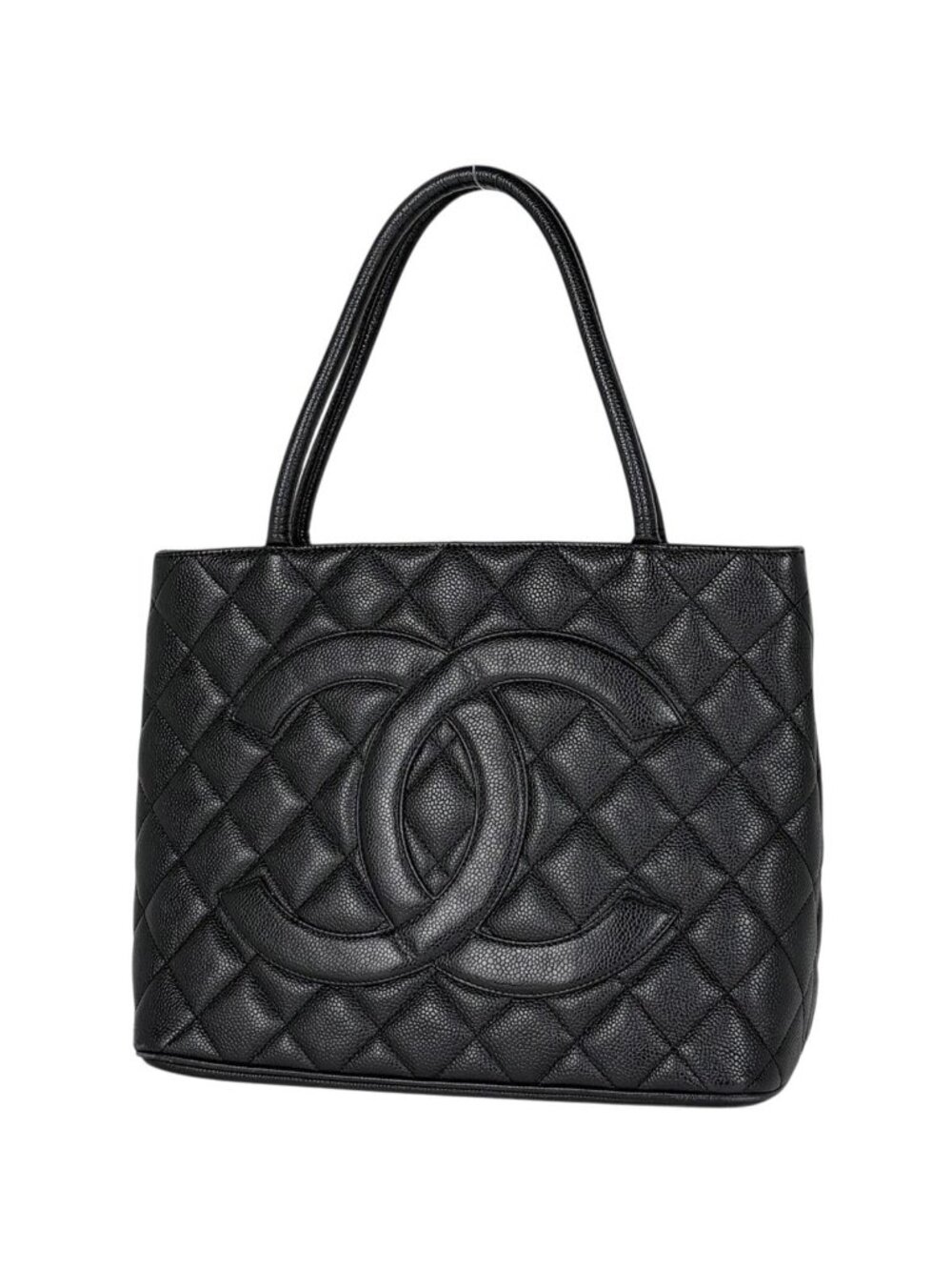 Chanel Reissue Tote CC Logo Quilted Caviar Leather Black